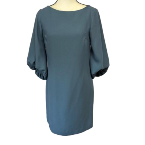 Banana Republic Dusty Blue Sheath Dress 3/4/Elbow Balloon Sleeves Size 2 #1879 - Picture 1 of 10